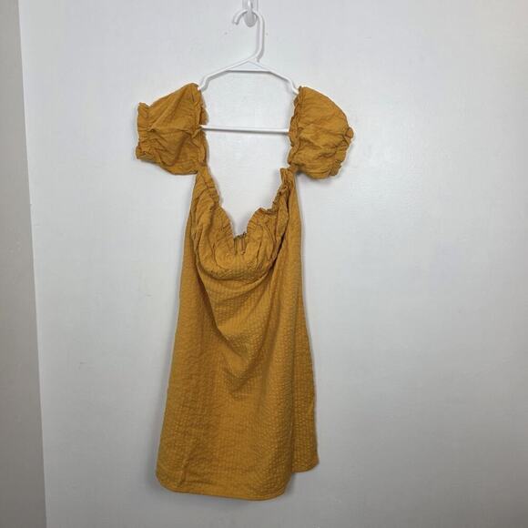 ASOS Yellow Off Shoulder Babydoll Bow Tie Casual Cute Mini Sundress Size 6 - Picture 3 of 9